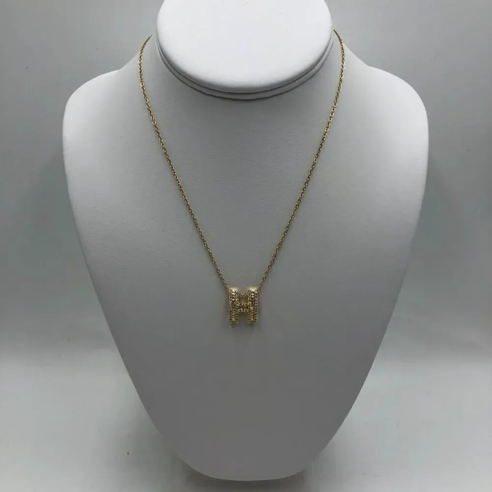18K Gold Plated Women's Initial Letter H Cubic Zirconia Necklace Waterproof